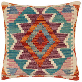 handmade Traditional Pillow Rust Blue Hand-Woven SQUARE 100% WOOL Hand woven turkish pillow2' x 2'